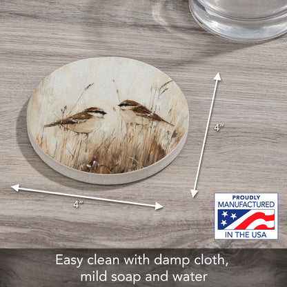 Birds in Tall Grass Single Natural Sandstone Coaster 4" Round Create Your Own Set