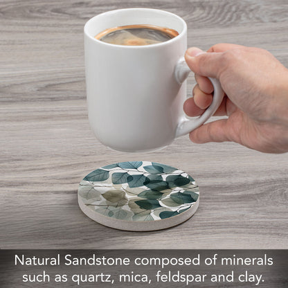 Translucent Leaves Single Natural Sandstone Coaster 4" Round Create Your Own Set
