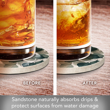 Translucent Leaves Single Natural Sandstone Coaster 4" Round Create Your Own Set