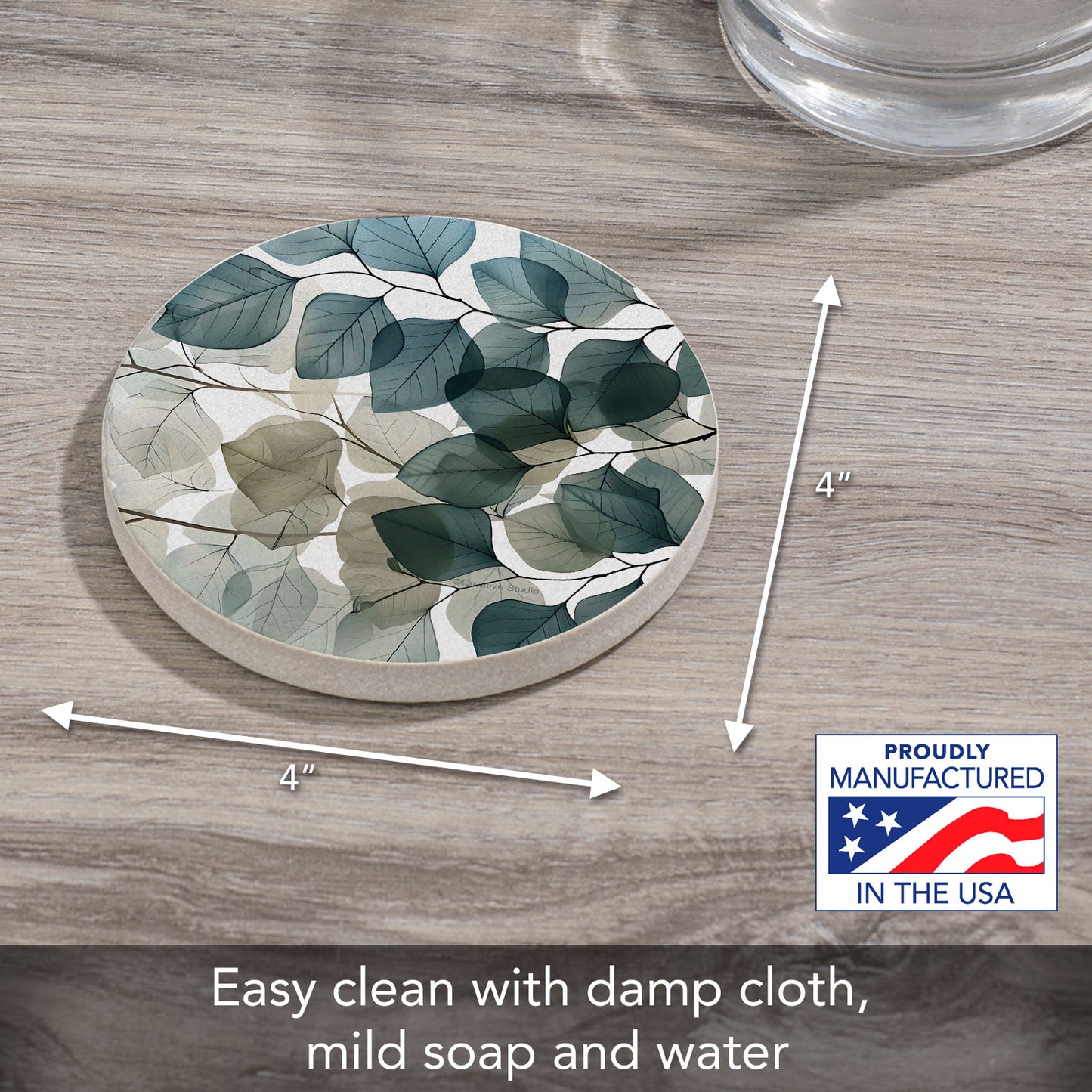 Translucent Leaves Single Natural Sandstone Coaster 4" Round Create Your Own Set