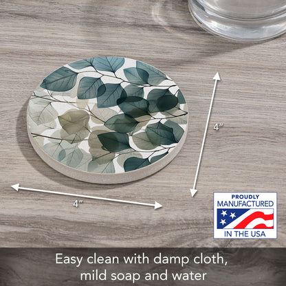 Translucent Leaves Single Natural Sandstone Coaster 4" Round Create Your Own Set