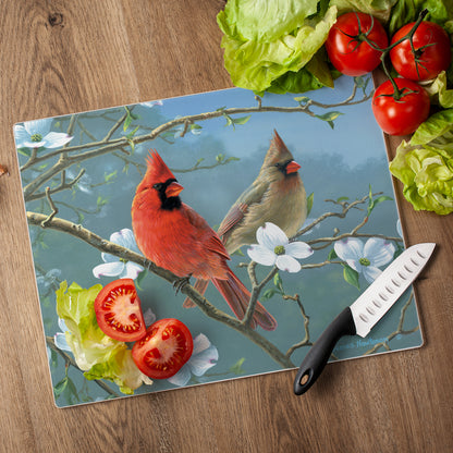 CounterArt Beautiful Songbirds Cardinal 3mm Tempered Glass Cutting Board 15” x 12” Manufactured in the USA