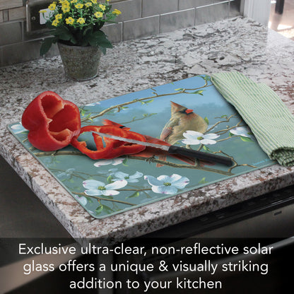 CounterArt Beautiful Songbirds Cardinal 3mm Tempered Glass Cutting Board 15” x 12” Manufactured in the USA