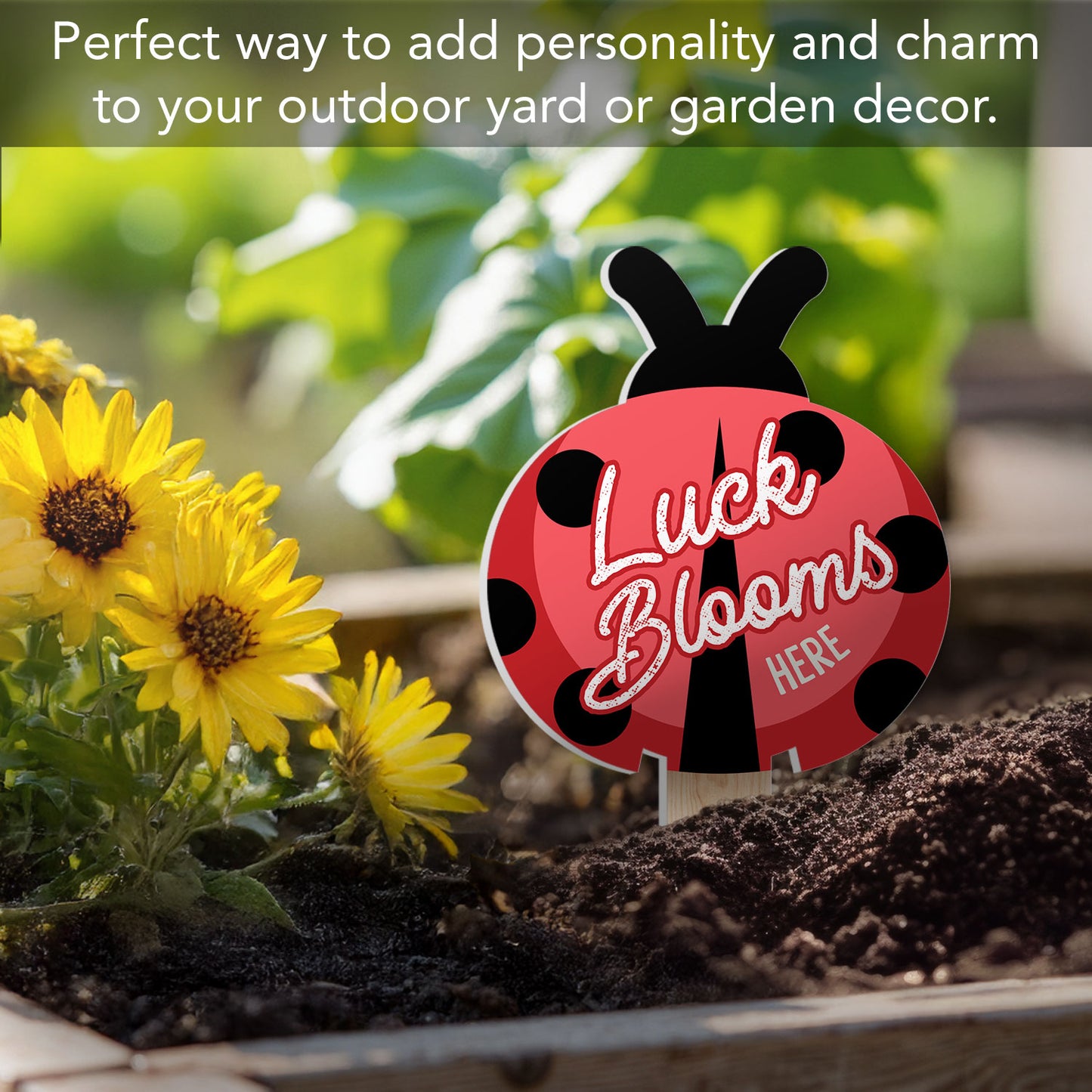 Luck Blooms Here Ladybug Shaped Garden Stake