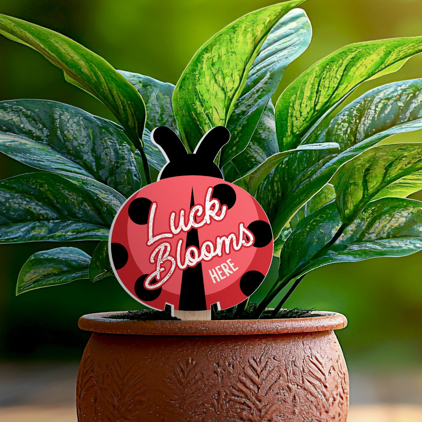 Luck Blooms Here Ladybug Shaped Garden Stake
