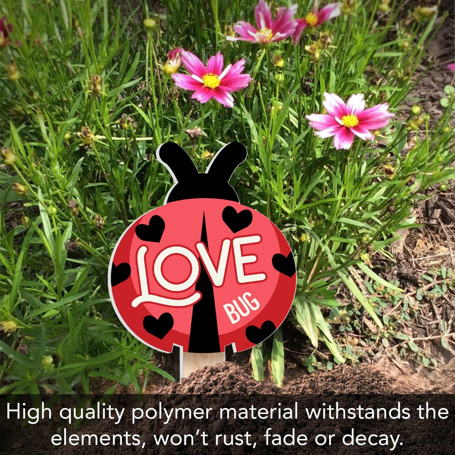 Love Bug Here Ladybug Shaped Garden Stake