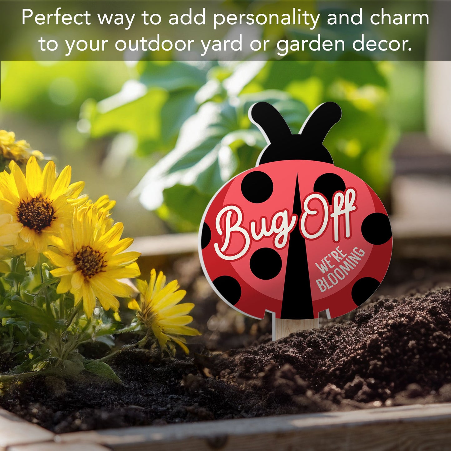 Bug Off Ladybug Shaped Garden Stake