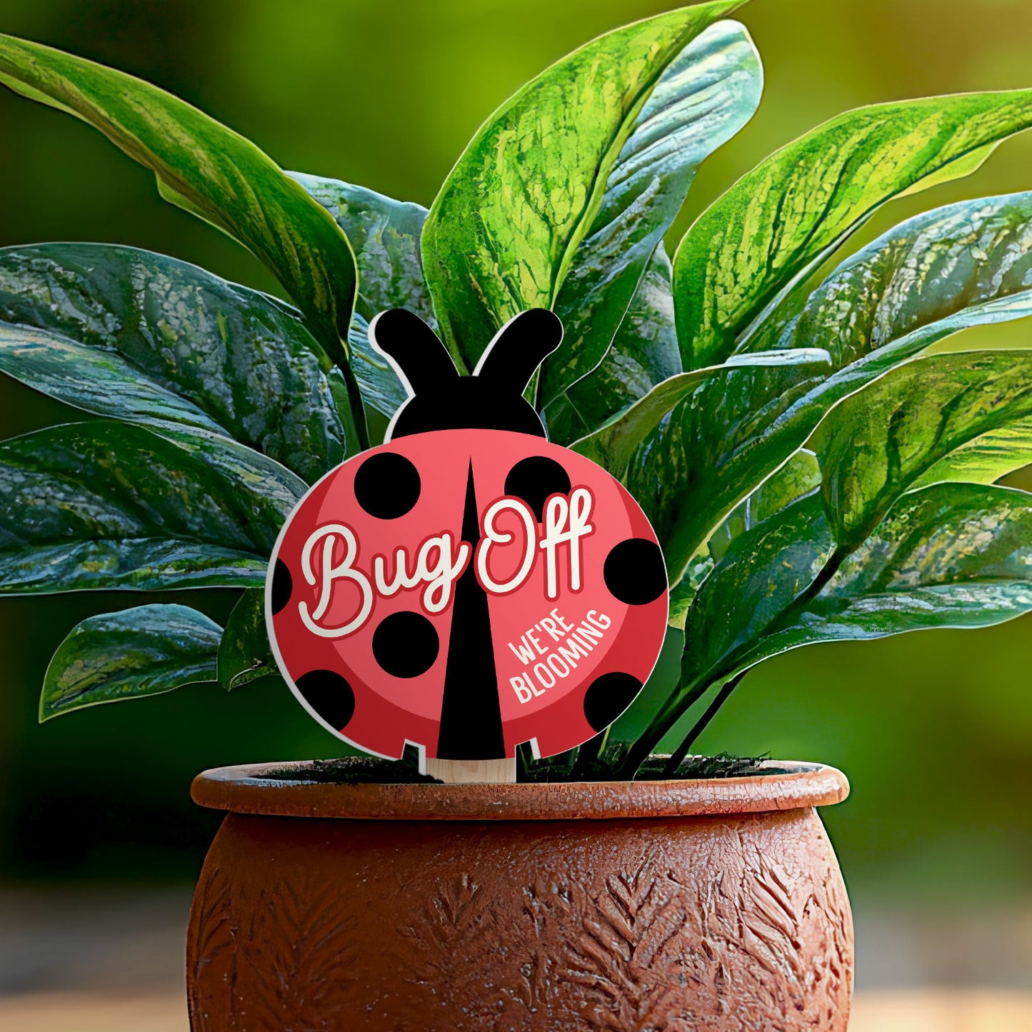 Bug Off Ladybug Shaped Garden Stake