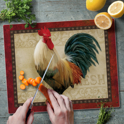 CounterArt Farm Fresh Rooster 3mm Tempered Glass Cutting Board 15” x 12” Manufactured in the USA
