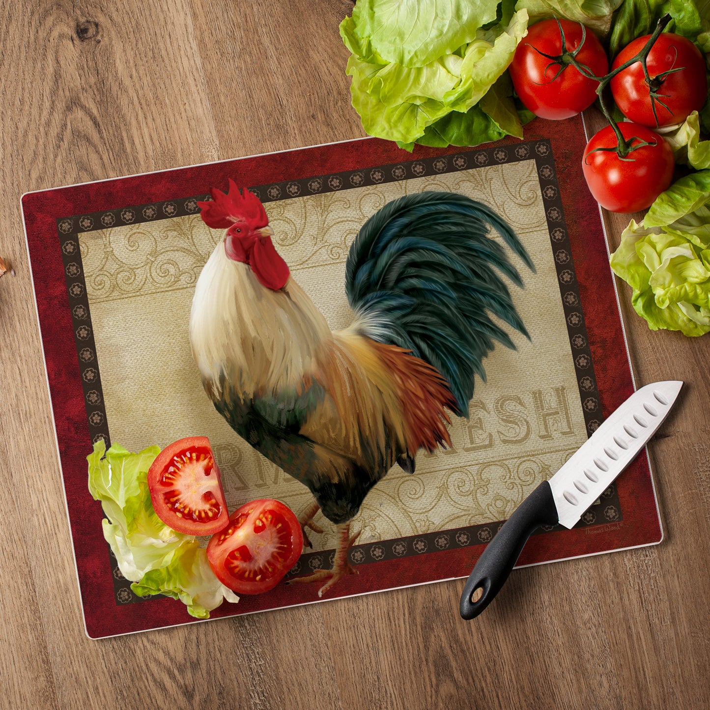 CounterArt Farm Fresh Rooster 3mm Tempered Glass Cutting Board 15” x 12” Manufactured in the USA