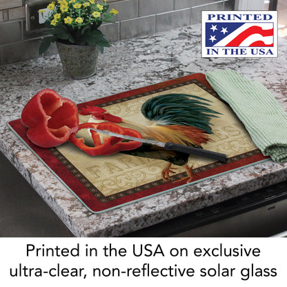 CounterArt Farm Fresh Rooster 3mm Tempered Glass Cutting Board 15” x 12” Manufactured in the USA