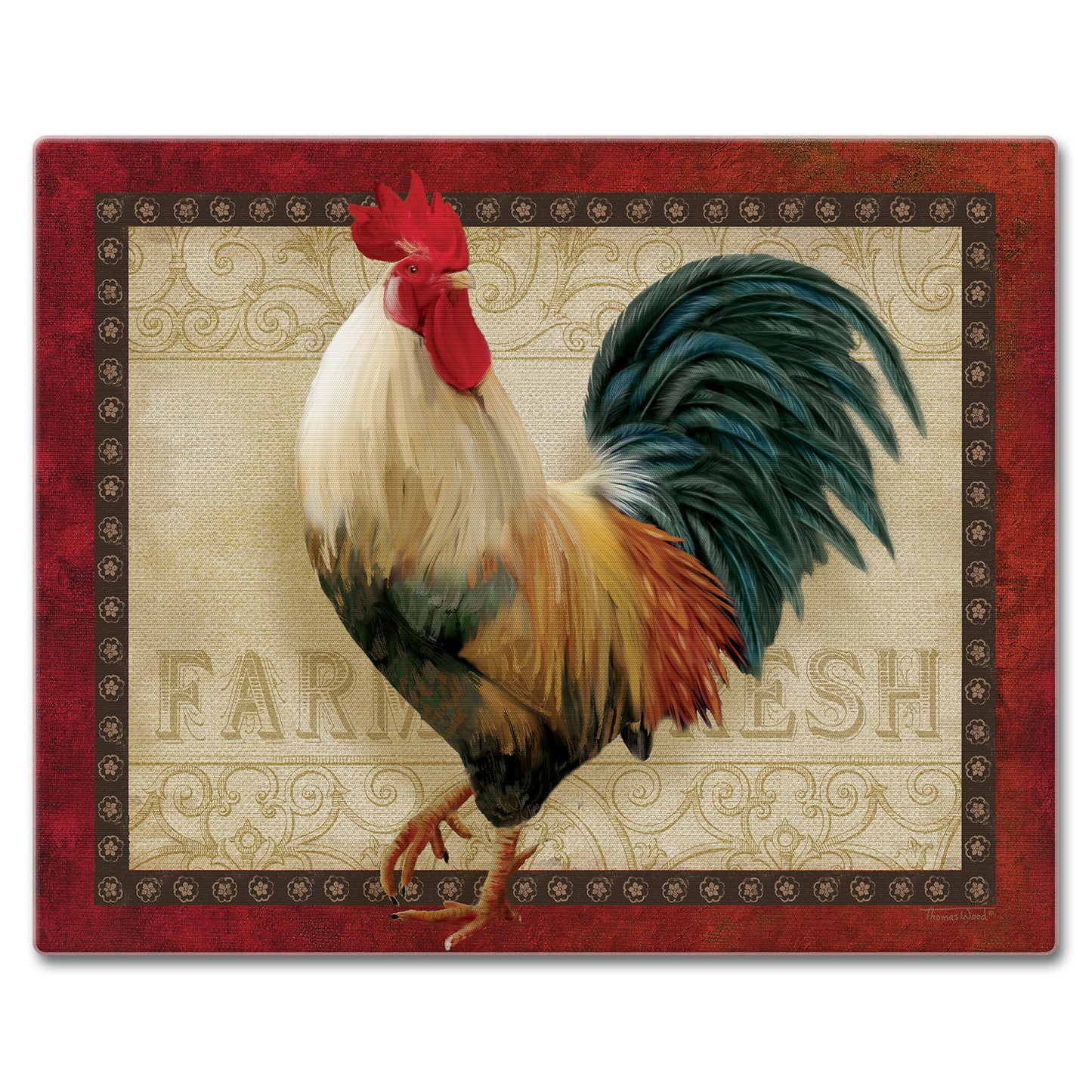 CounterArt Farm Fresh Rooster 3mm Tempered Glass Cutting Board 15” x 12” Manufactured in the USA