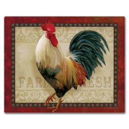 CounterArt Farm Fresh Rooster 3mm Tempered Glass Cutting Board 15” x 12” Manufactured in the USA