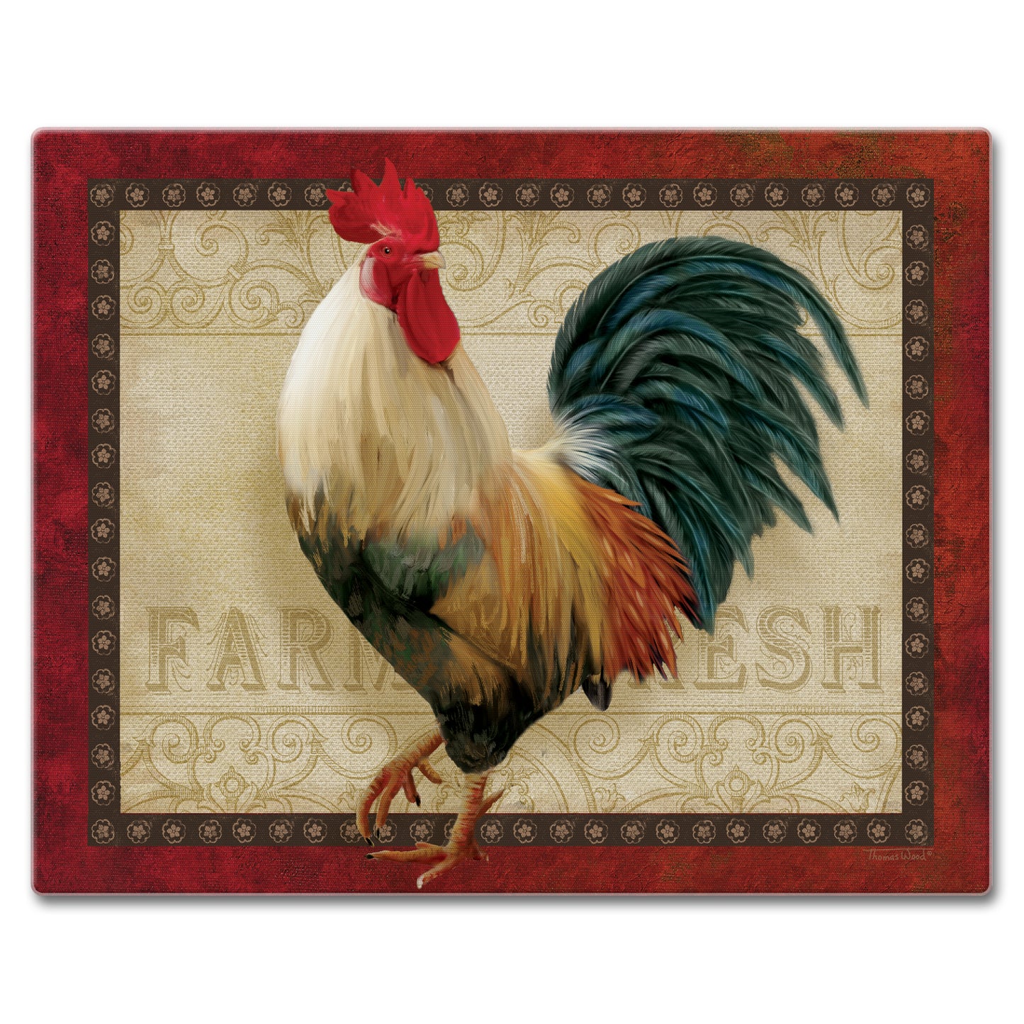 CounterArt Farm Fresh Rooster 3mm Tempered Glass Cutting Board 15” x 12” Manufactured in the USA