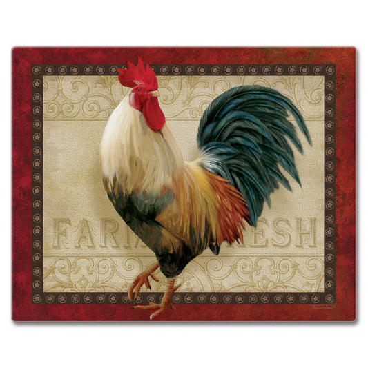 CounterArt Farm Fresh Rooster 3mm Tempered Glass Cutting Board 15” x 12” Manufactured in the USA