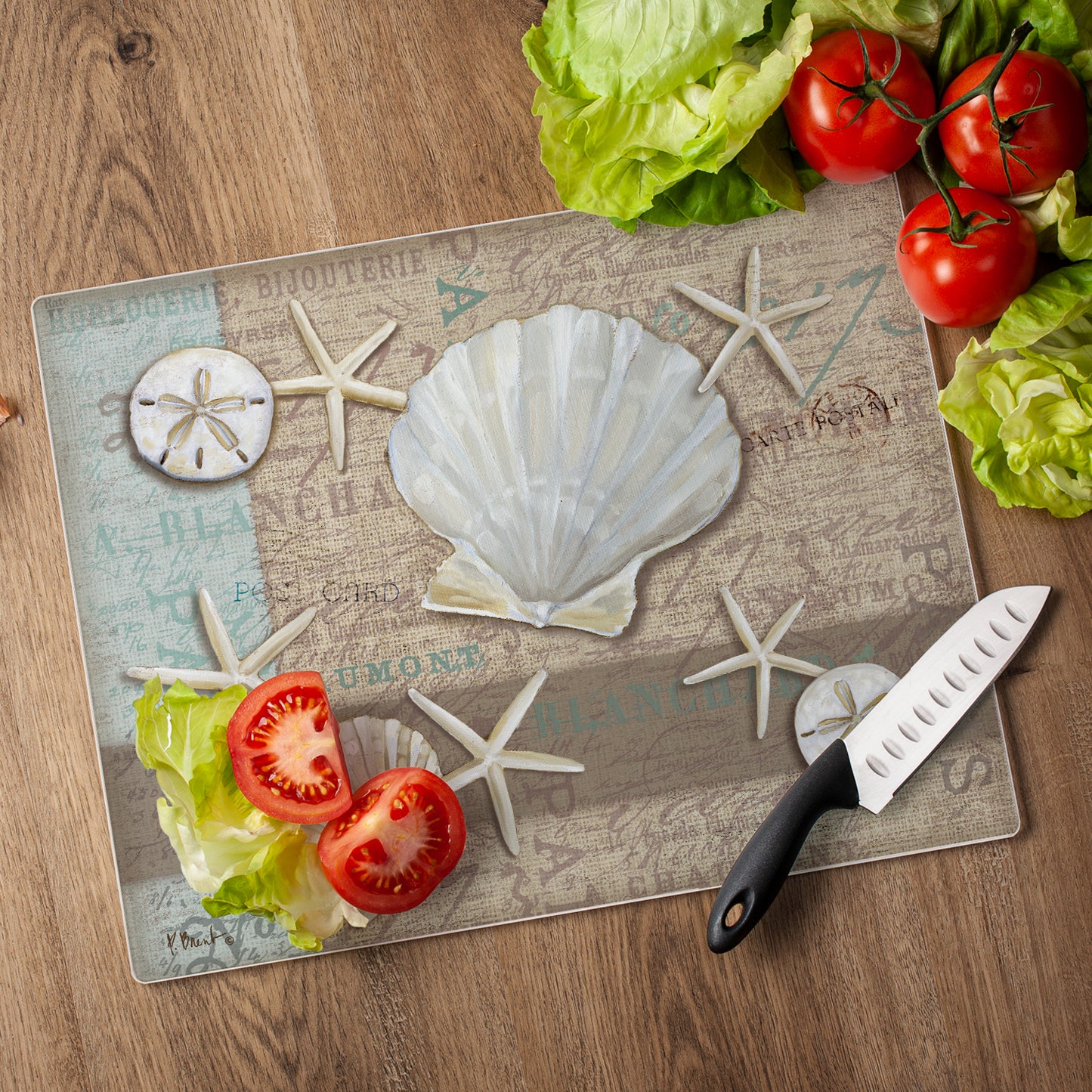CounterArt Linen Shells 3mm Tempered Glass Cutting Board 15” x 12” Manufactured in the USA