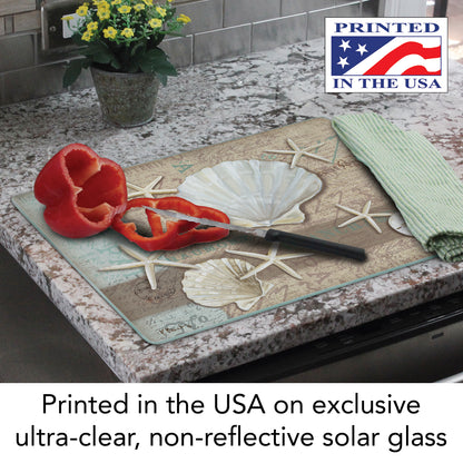 CounterArt Linen Shells 3mm Tempered Glass Cutting Board 15” x 12” Manufactured in the USA