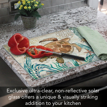 CounterArt Monterey Bay Turtle 3mm Tempered Glass Cutting Board 15" x 12" Manufactured in the USA