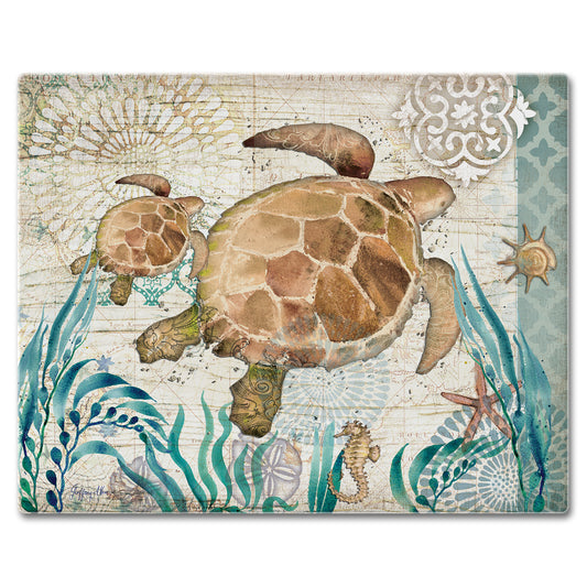 CounterArt Monterey Bay Turtle 3mm Tempered Glass Cutting Board 15" x 12" Manufactured in the USA