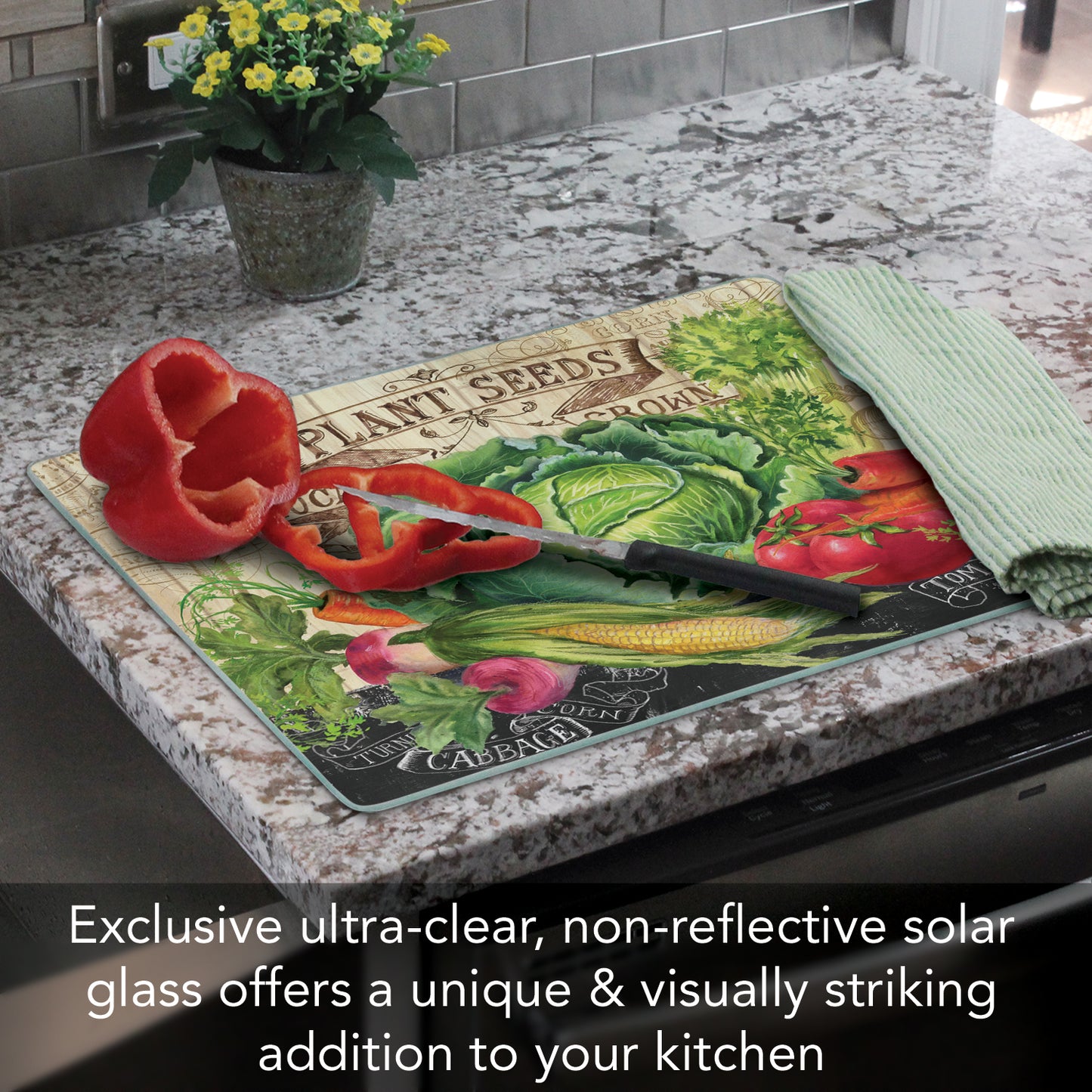 CounterArt Our Farm 3mm Tempered Glass Cutting Board 15” x 12” Manufactured in the USA