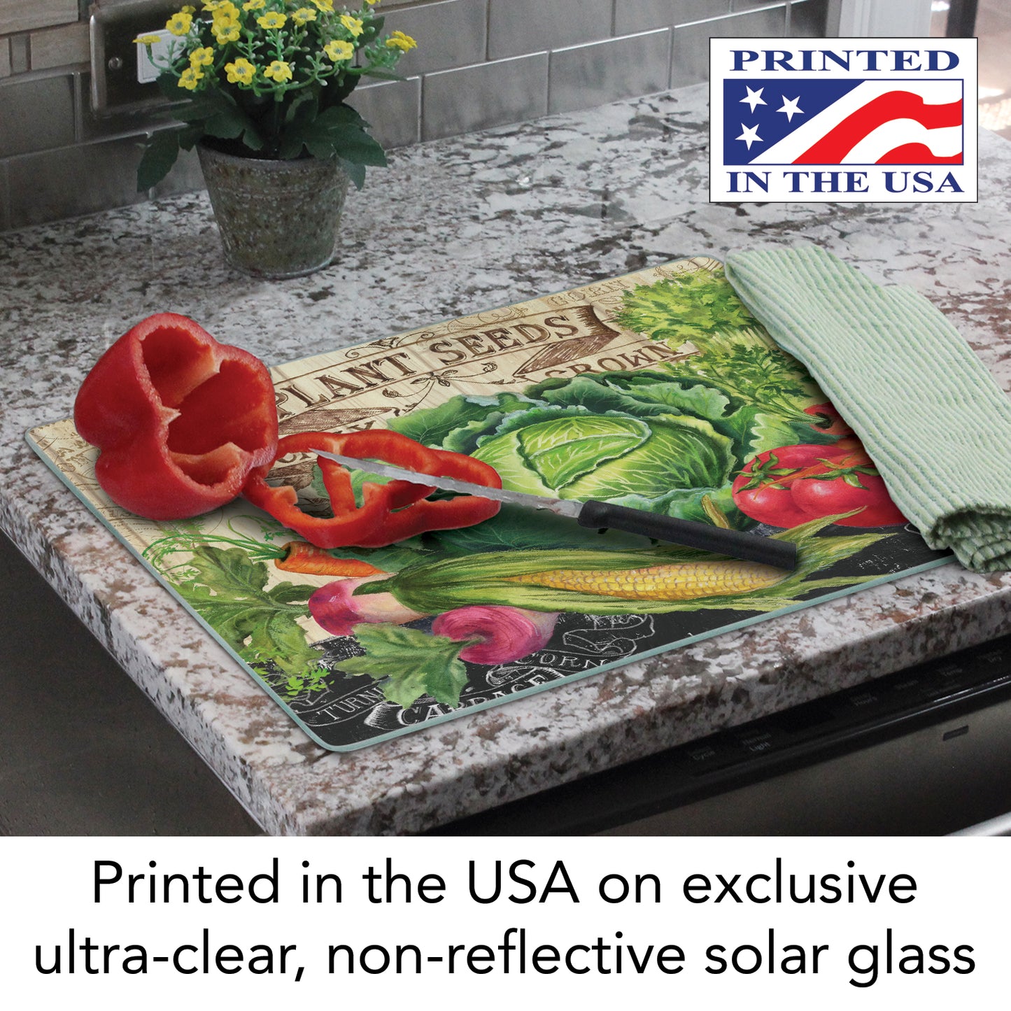 CounterArt Our Farm 3mm Tempered Glass Cutting Board 15” x 12” Manufactured in the USA