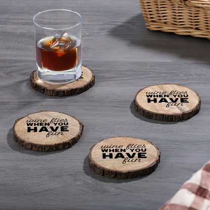 Thirstystone Wine Flies 4-Pack Mango Wood Coasters with Bark Edges 4.5" Round Manufactured in The USA