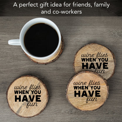 Thirstystone Wine Flies 4-Pack Mango Wood Coasters with Bark Edges 4.5" Round Manufactured in The USA