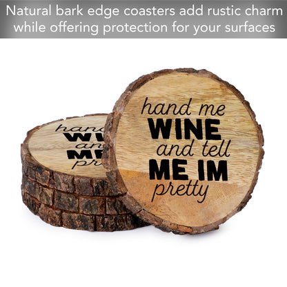 Thirstystone Tell Me I'm Pretty 4-Pack Mango Wood Coasters with Bark Edges 4.5" Round Manufactured in The USA