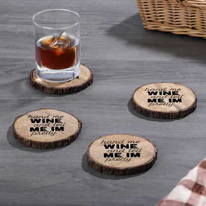 Thirstystone Tell Me I'm Pretty 4-Pack Mango Wood Coasters with Bark Edges 4.5" Round Manufactured in The USA