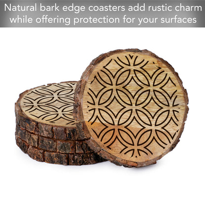 Thirstystone Medallion 4-Pack Mango Wood Coasters with Bark Edges 4.5" Round Manufactured in The USA