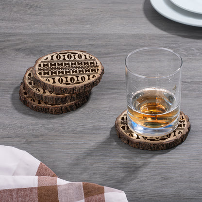 Thirstystone Tribal Pattern 4-Pack Mango Wood Coasters with Bark Edges 4.5" Round Manufactured in The USA