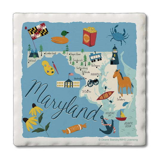 Thirstystone Maryland Home State 4 Pack Tumbled Tile Stone Coasters 4" Square Manufactured in the USA