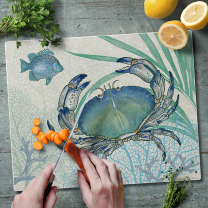 CounterArt Oceana Crab 3mm Tempered Glass Cutting Board 15” x 12” Manufactured in the USA