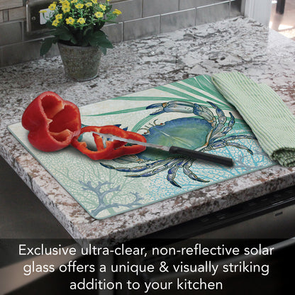 CounterArt Oceana Crab 3mm Tempered Glass Cutting Board 15” x 12” Manufactured in the USA