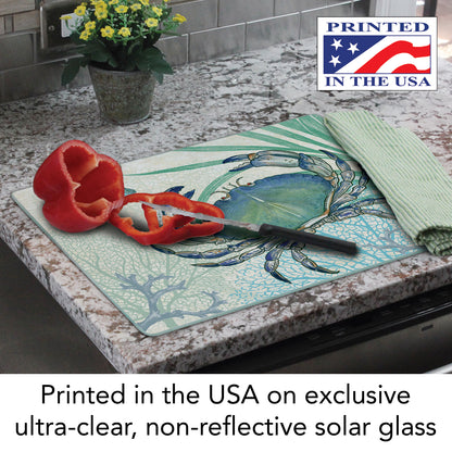 CounterArt Oceana Crab 3mm Tempered Glass Cutting Board 15” x 12” Manufactured in the USA