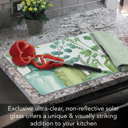 CounterArt Greenery 3mm Tempered Glass Cutting Board 15" x 12" Manufactured in the USA