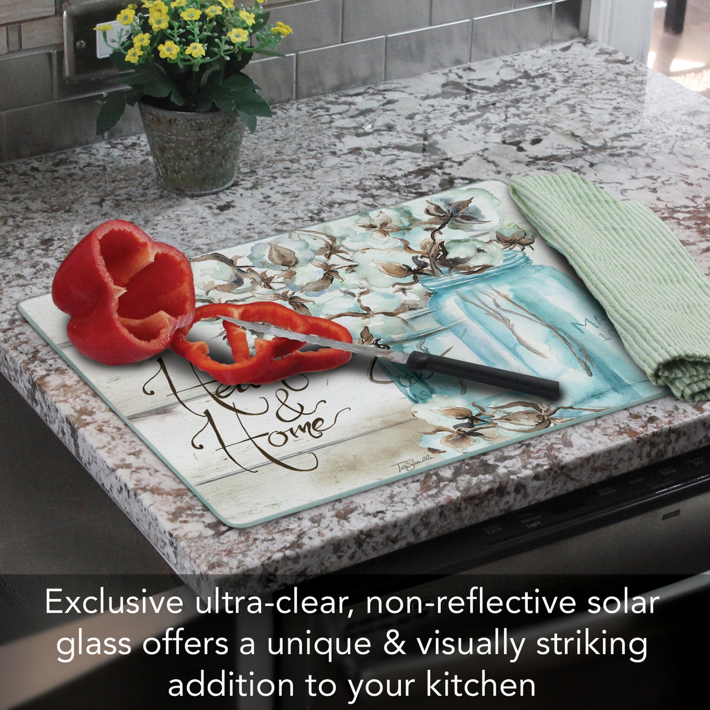 CounterArt Heart & Home 3mm Tempered Glass Cutting Board 15" x 12" Manufactured in the USA