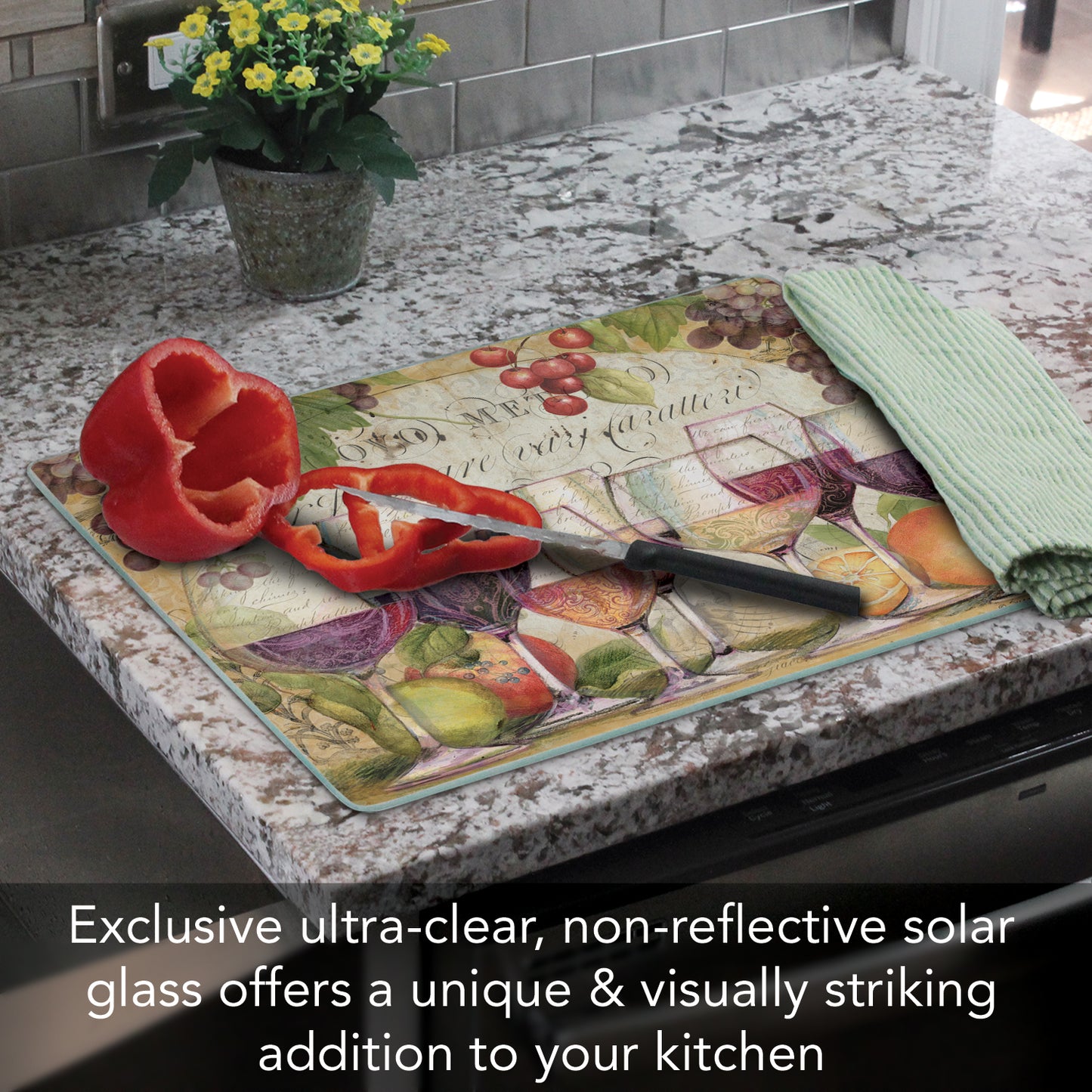 CounterArt Wine Country 3mm Tempered Glass Cutting Board 15" x 12" Manufactured in the USA