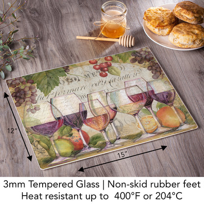 CounterArt Wine Country 3mm Tempered Glass Cutting Board 15" x 12" Manufactured in the USA