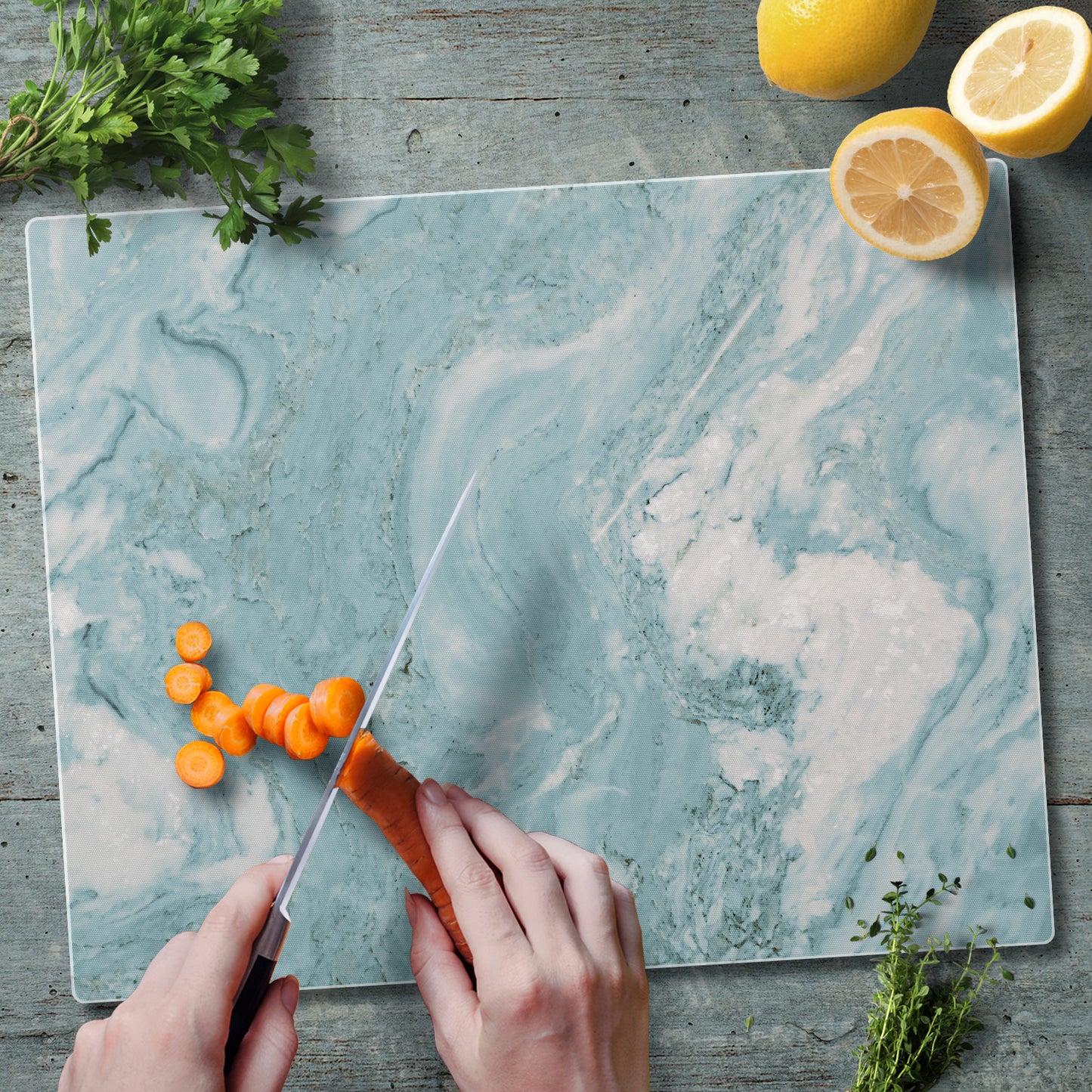 CounterArt Teal Quartz Design 3mm Tempered Glass Cutting Board 15” x 12” Manufactured in the USA