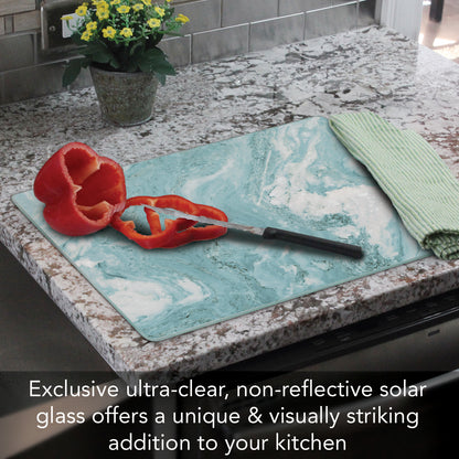 CounterArt Teal Quartz Design 3mm Tempered Glass Cutting Board 15” x 12” Manufactured in the USA