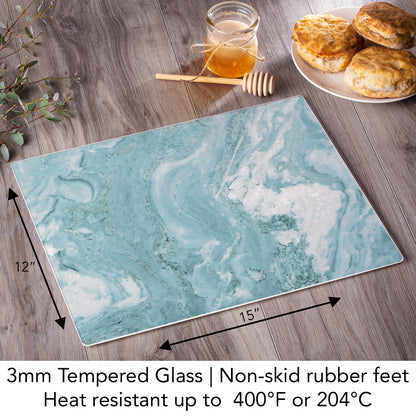 CounterArt Teal Quartz Design 3mm Tempered Glass Cutting Board 15” x 12” Manufactured in the USA