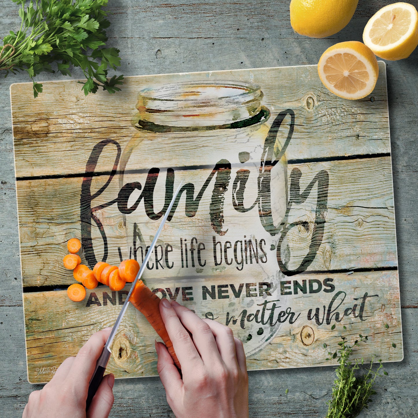 CounterArt Family Time 3mm Tempered Glass Cutting Board 15” x 12” Manufactured in the USA