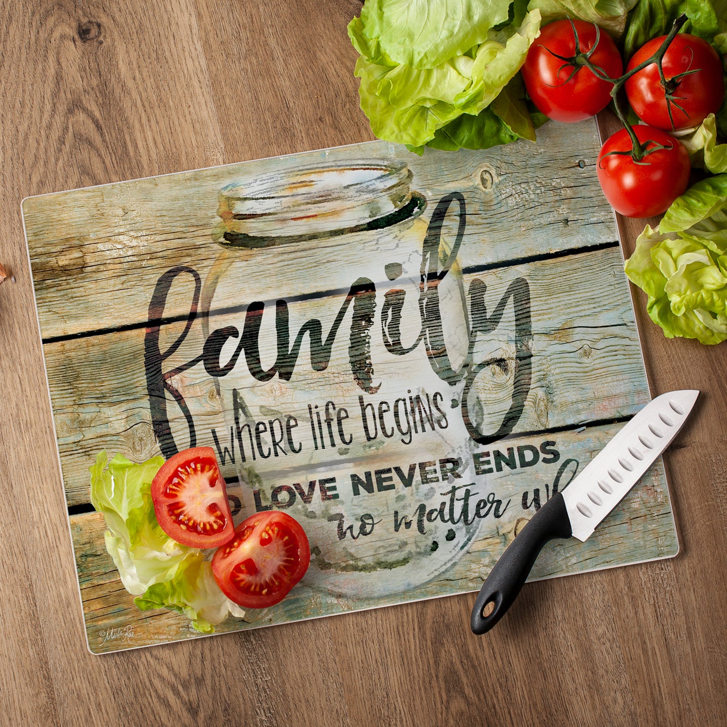 CounterArt Family Time 3mm Tempered Glass Cutting Board 15” x 12” Manufactured in the USA