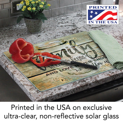 CounterArt Family Time 3mm Tempered Glass Cutting Board 15” x 12” Manufactured in the USA