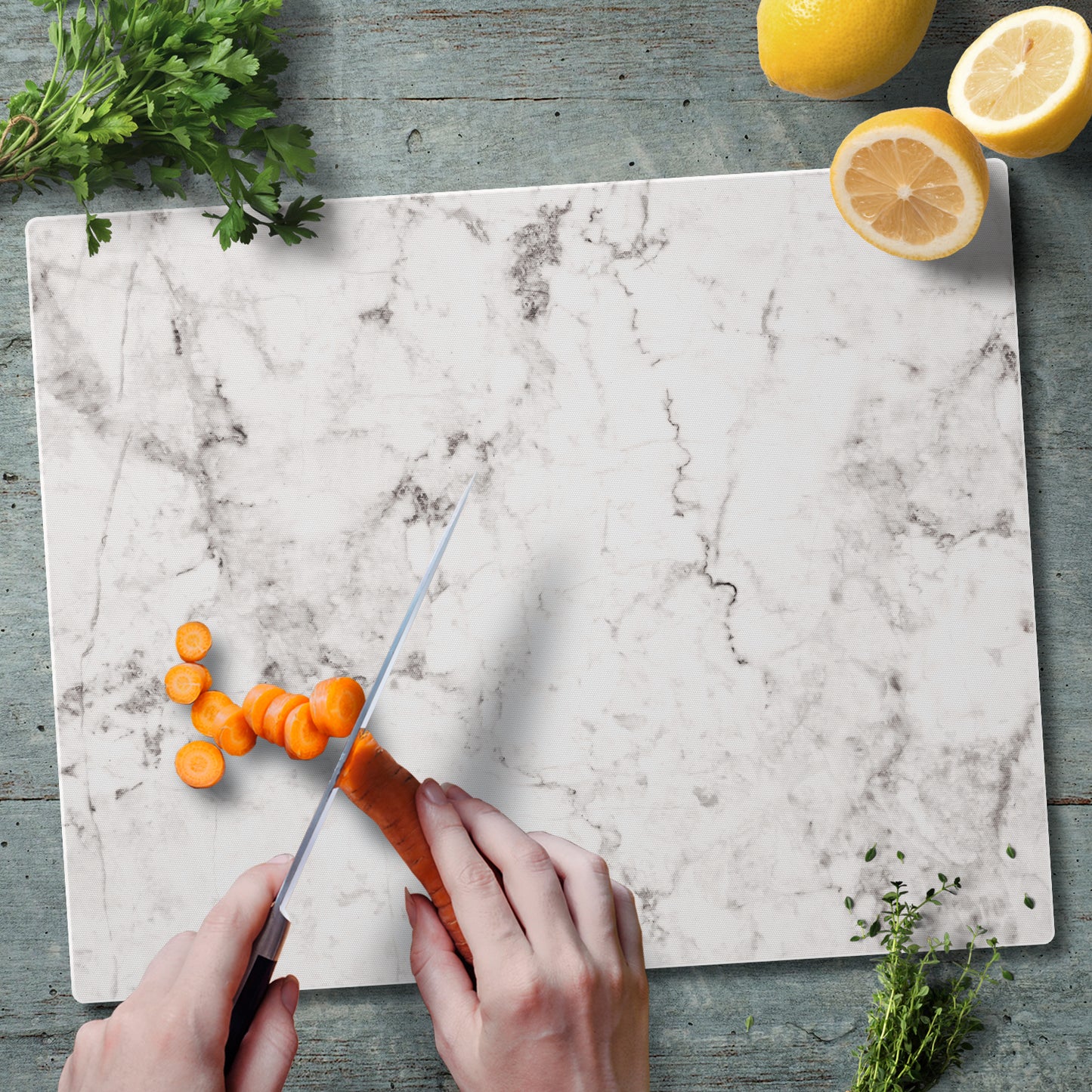 CounterArt White Marble Design 3mm Tempered Glass Cutting Board 15” x 12” Manufactured in the USA