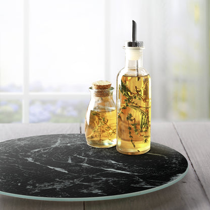 CounterArt Black Marble Design 4mm Tempered Glass Lazy Susan Turntable 13" Diameter