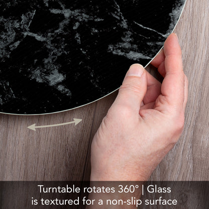 CounterArt Black Marble Design 4mm Tempered Glass Lazy Susan Turntable 13" Diameter