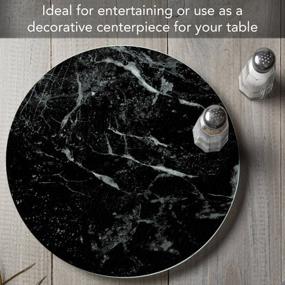 CounterArt Black Marble Design 4mm Tempered Glass Lazy Susan Turntable 13" Diameter