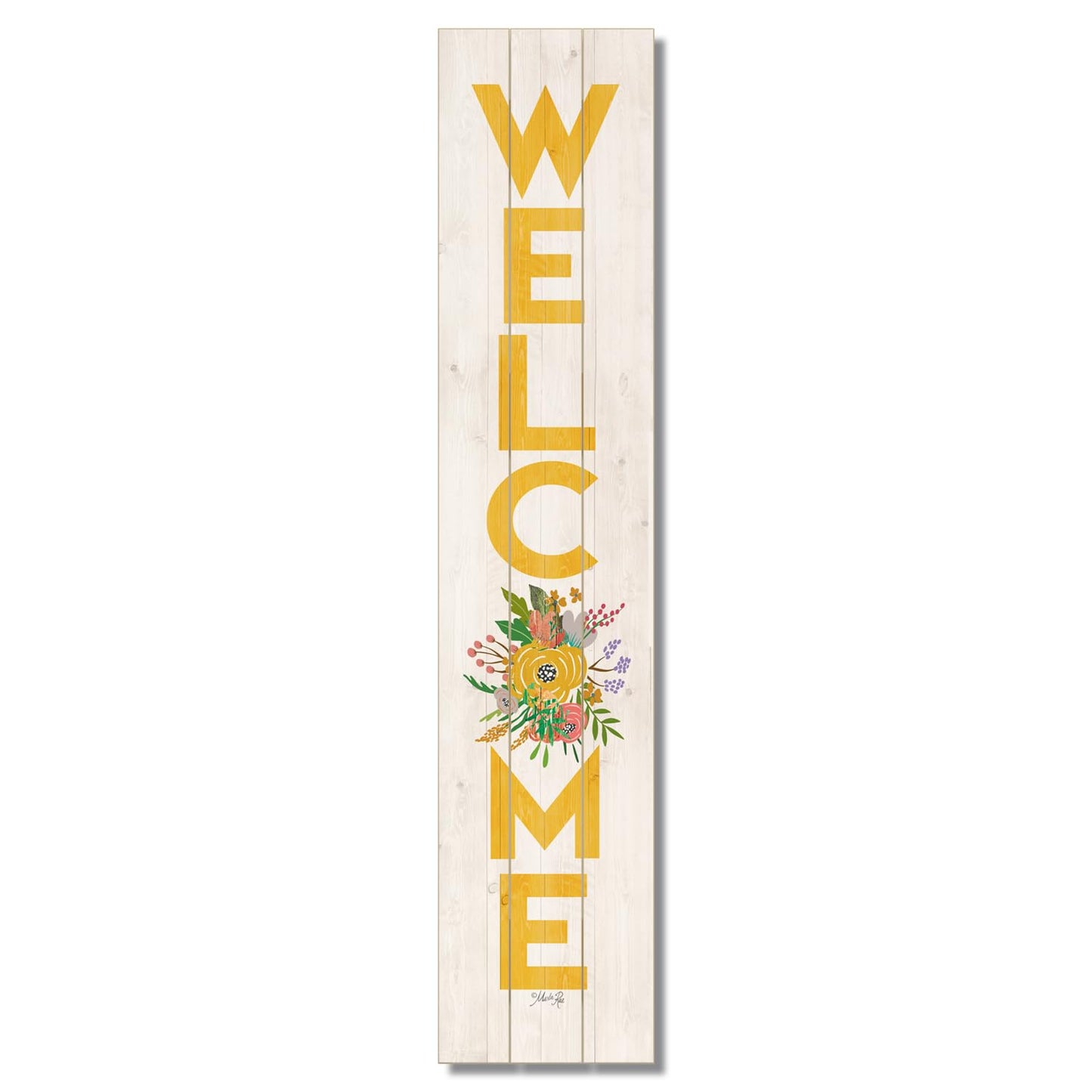 CounterArt "Floral Welcome" Vertical Decorative Indoor/Outdoor Pallet Wood Sign 36" by 7.5" Made in the USA